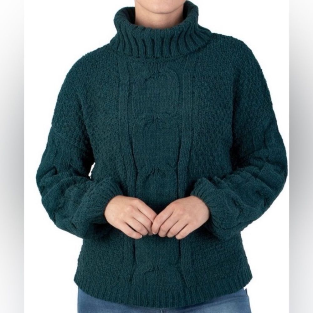 Seven7 chenille green cable knit turtleneck sweater XL NWT - Picture 1 of 8